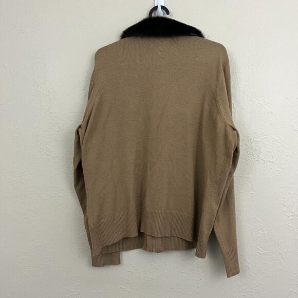 beige vintage 90s girly downtown it girl knit zip up sweater w/ faux fur collar - Picture 5 of 8